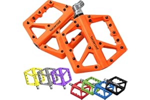 BOWOD MTB Pedals Large Mountain Bike Pedals, Lightweight Nylon Fiber Composite Bicycle Platform Pedals, Grippy Pedals w 18 Pins, Cr-Mo Spindle fit w 2 Bearings, Clipless Pedals for BMX MTB Bike 9/16"