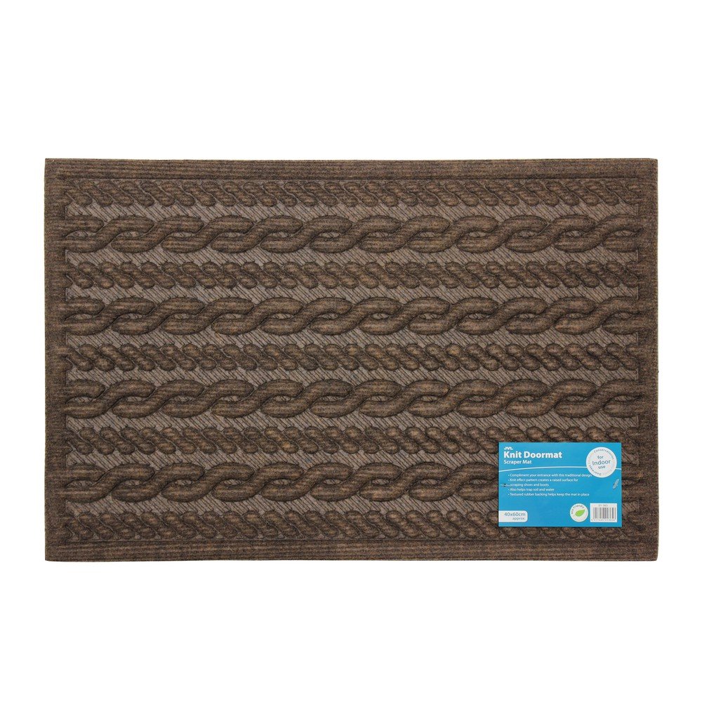 JVL Knit Design Scraper Braided Door Mat, Brown, 40 x 60 x 1 cm