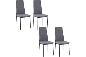 HOMCOM Modern Dining Chairs Set of 4, Upholstered Linen Fabric Kitchen Chairs with Channel Tufting and Metal Legs for Living 