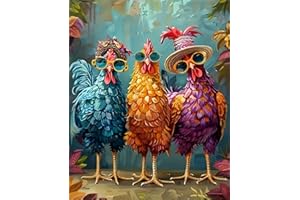 Chicken Paint by Numbers Kits for Adults,Peinture a Numero Adulte,Easy Adult Painting by Number on Canvas for Beginner, DIY W