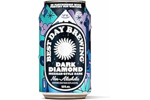Best Day Brewing Dark Diamond Mexican-Style Non-Alcoholic Beer, Low Calorie Dark Lager, 65 Calories, 12 Fl Oz Cans, Low Sugar and Carb, Cocoa Finish (12-Pack)