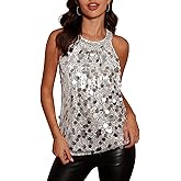 GRACE KARIN Halter Sequin Tank Tops for Women Sleeveless Sparkly Glitter Club Outfits Ruched Flowy Shiny Party Concert Shirt