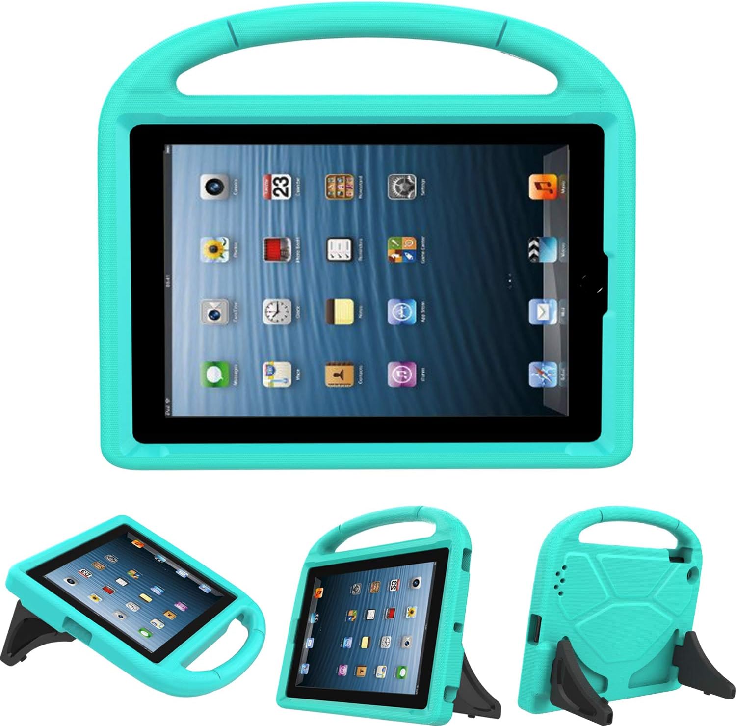 Kids Case for iPad 2 3 4 - TIRIN Shock Proof Convertible Handle Light Weight Durable Super Protective Stand Cover for iPad 4, iPad 3 & iPad 2 2nd 3rd 4th Generation Tablet，Turquoise