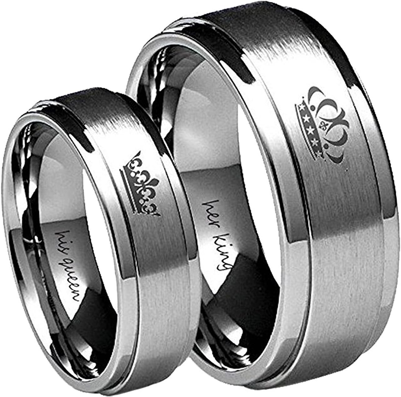 Her King His Queen Ring Silver Stainless Steel Wedding Bands Engagement Promise Rings