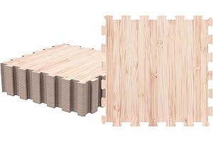 DORTALA 32 Tiles Interlocking Floor Tiles, Wood Grain Puzzle Printed Foam Tiles, 20'' x 20'' EVA Exercise Gym Mats, Soft Prot