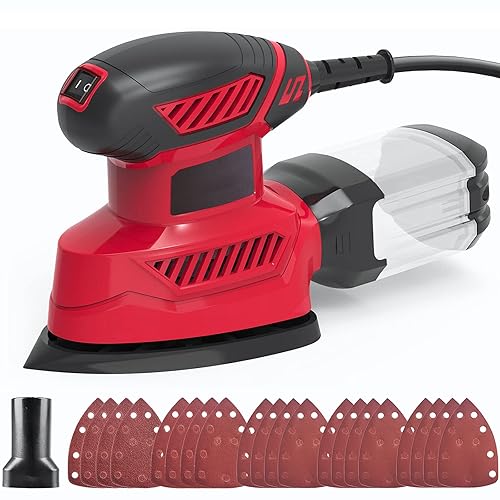 Detail Sander 130W 14000RPM Compact Electric Sander with 16PCS Sandpaper Efficient Dust Collection System for Sanding Works in Home Decoration & DIY