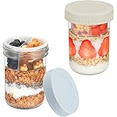 Xyptorix 16 oz Overnight Oats Containers with Airtight Lids - 2-Pack Leak-Proof Wide Mouth Mason Jars & Divided Cups for Dried and Wet Foods, Glass Jars for Chia Pudding, Salad, Snacks, and Yogurt