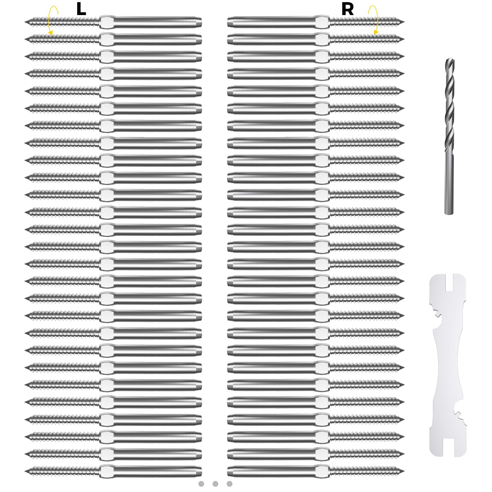 Photo 1 of WAYSKA 80 Pack T316 Marine Grade Stainless Steel Cable Railing Hardware kit, 3/16" Right & Left Handed Thread Swage Lag Screws for Wood Post, DIY Deck Cable Railing System, Wrench Included(40 Pairs)