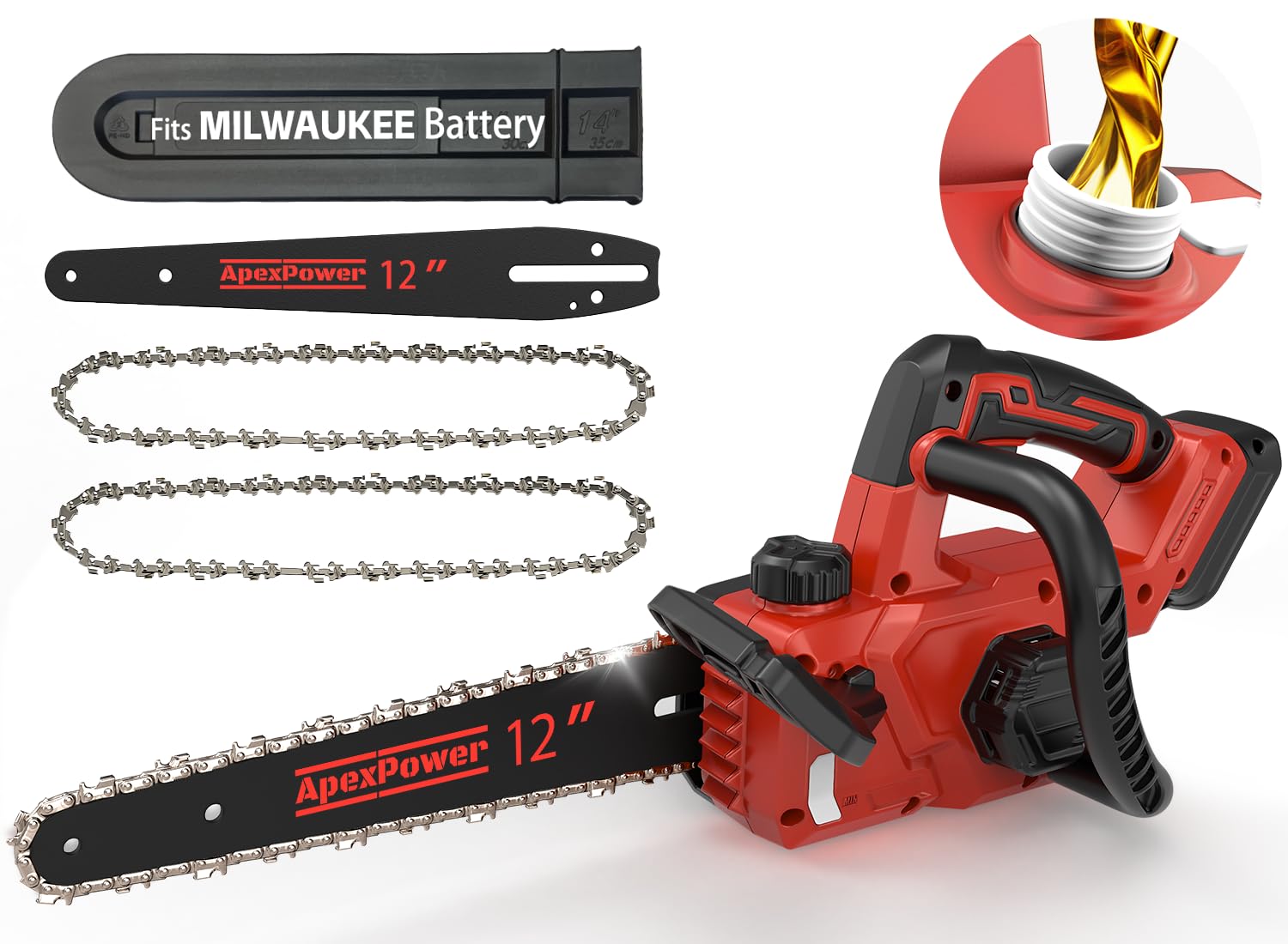 Photo 1 of 12 Inch Brushless Electric Chainsaw Cordless, Compatible with Milwaukee M18 Battery, Auto Oiler, 44.3 FT/S Powerful Cutting, Low Kickback, Battery Powered Chainsaw for Trees Pruning Wood Cutting