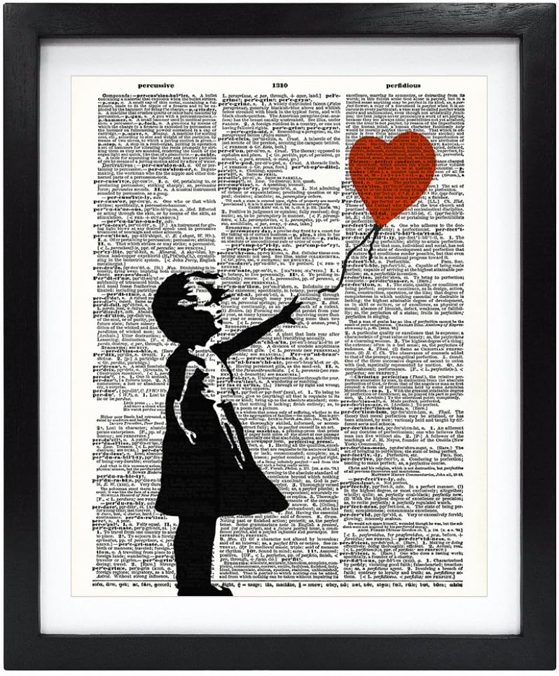 8X10 Unframed Admiration for Girl and Balloon Heart Upcycled Vintage Dictionary Art Print Book Art Print Home Decor Wall Art V102
