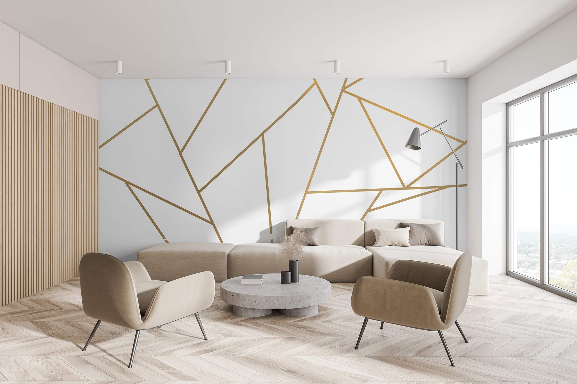 Photo 1 of Murwall Gold Wall Decal Peel and Stick | Geometric Line Wall Sticker | Metallic Line Wall Decals