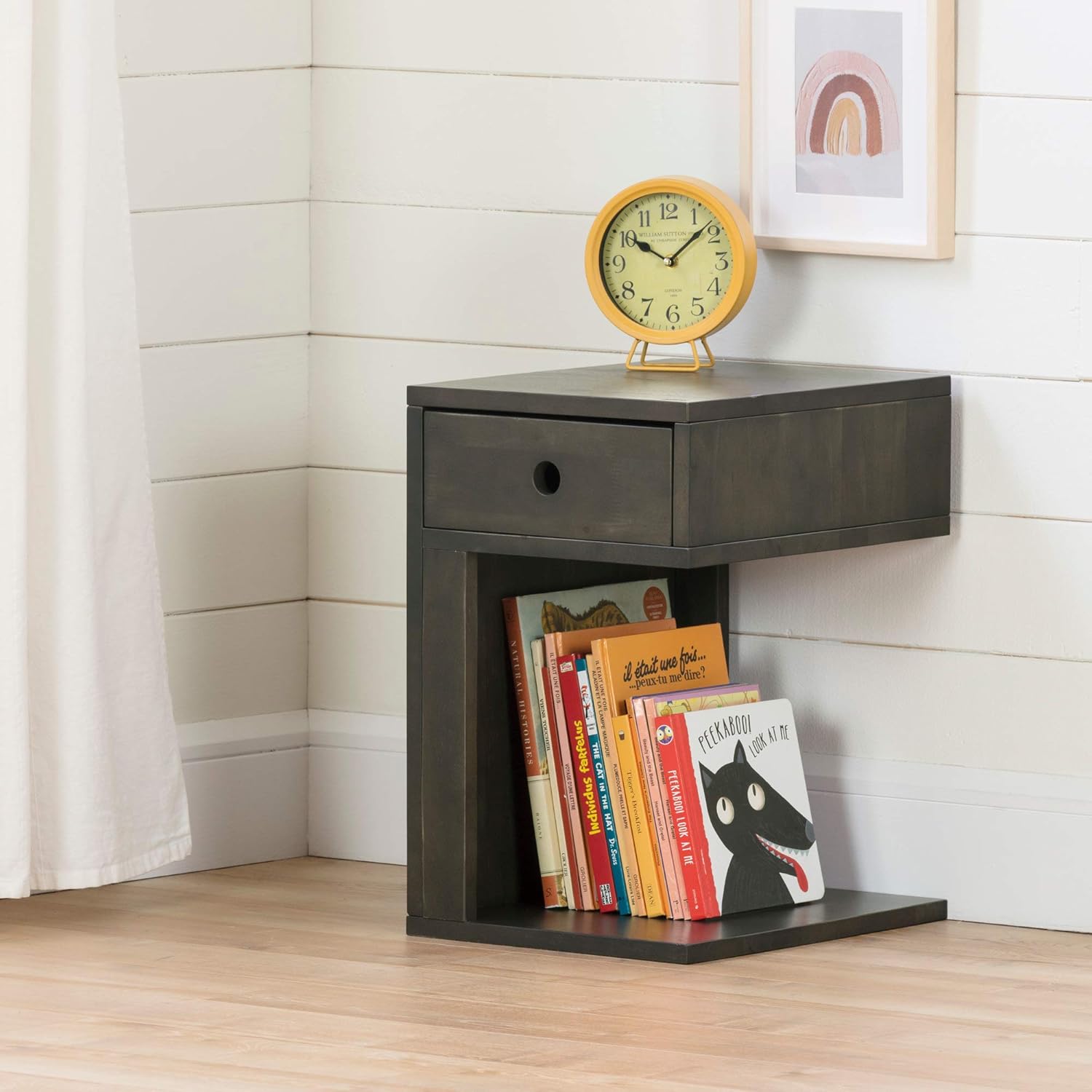 Amazon Com South Shore Furniture Sweedi Solid 1 Drawer Nightstand Black Wood Furniture Decor