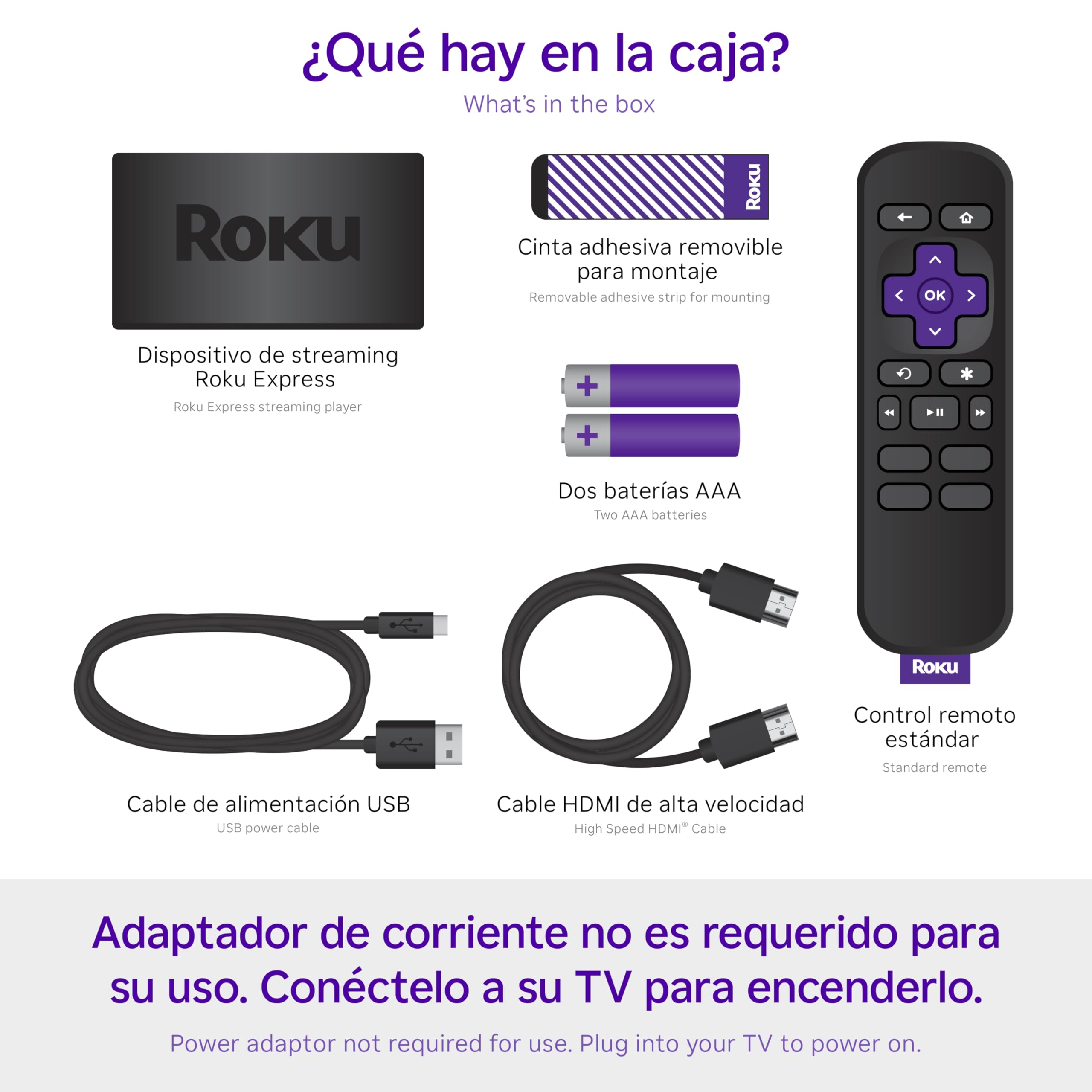 Roku Express Dispositivo de Streaming HD para TV (Spanish Edition) - Con VIX Premium, Control remoto con botones de acceso rápido I Roku Express HD Streaming Device for TV, with VIX Premium Offer
