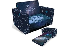 fond + found Kids Sofa, Zodiac Sign Toddler Couch 2-in-1 Convertible Sofa to Lounger, Starry Sky Flip Out Chair & Sleeper, Zodiac Gifts Kids Couch for Kids Girls Boys