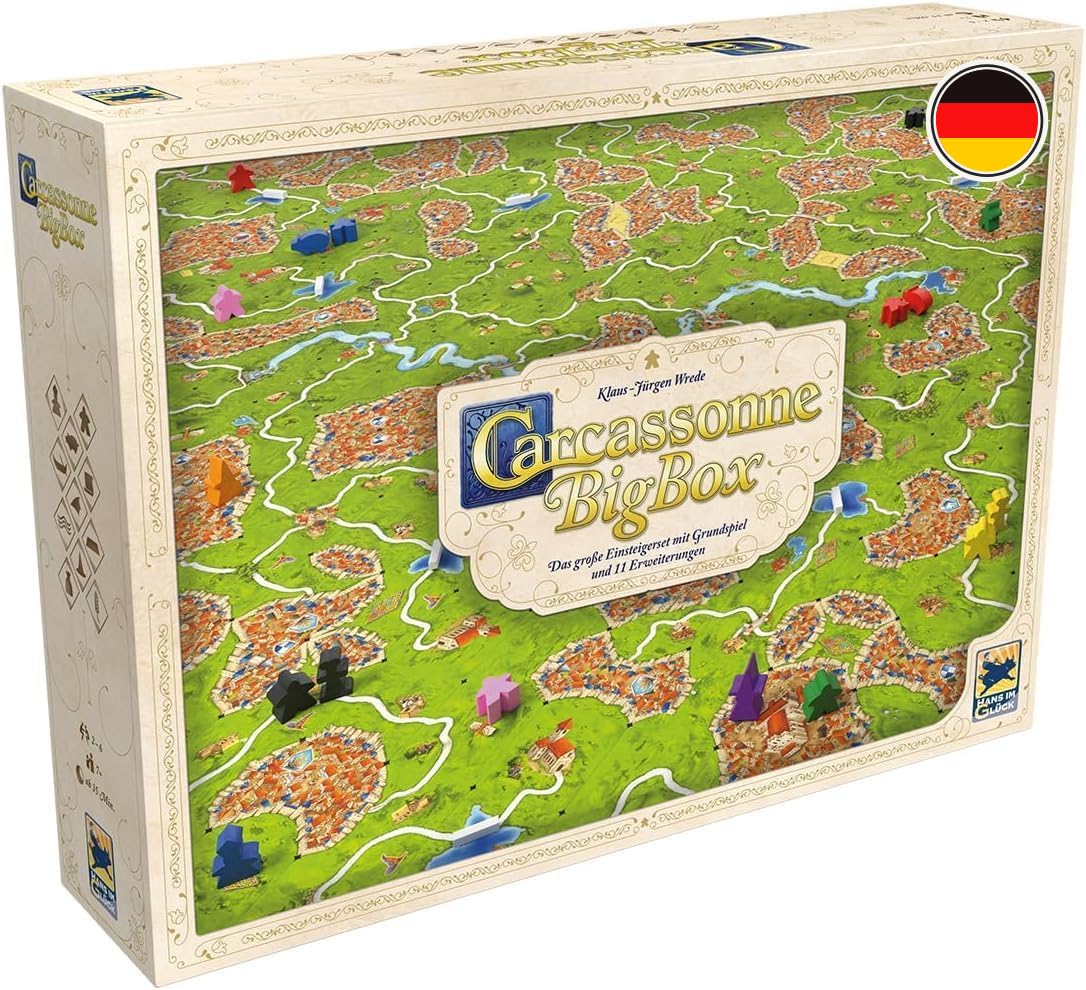 Hans im Glück, Carcassonne BigBox (Auflage 2025), Familienspiel, 2-6 Spieler, 7+ Jahre, 35 Minuten, Deutsch