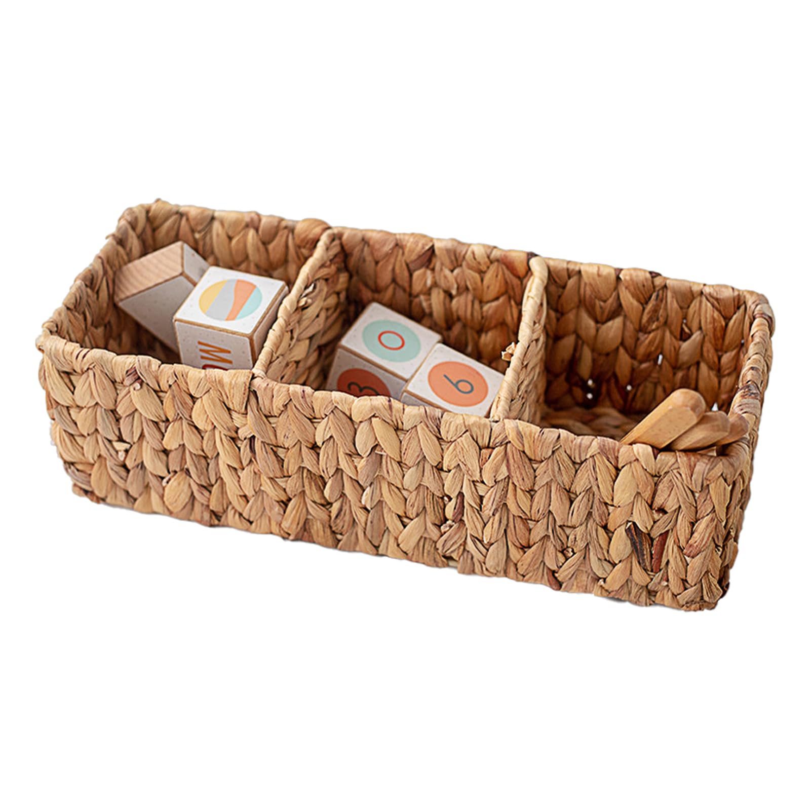 Photo 1 of ***Super small.***3-Section Wicker Baskets Storage Bin, Water Hyacinth Storage Basket, Handwoven Desk Organizer, Toilet Paper Container, Rectangle Holder for Counter Top Toilet
