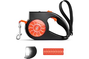 WROSWT Retractable Dog Leash,16ft Dog Walking Leash with LED Light, Reflective Strong Nylon Tape,Auto Lock Control,360° Tangle Free,for Small Medium Large Dogs Up to 70lbs,Black
