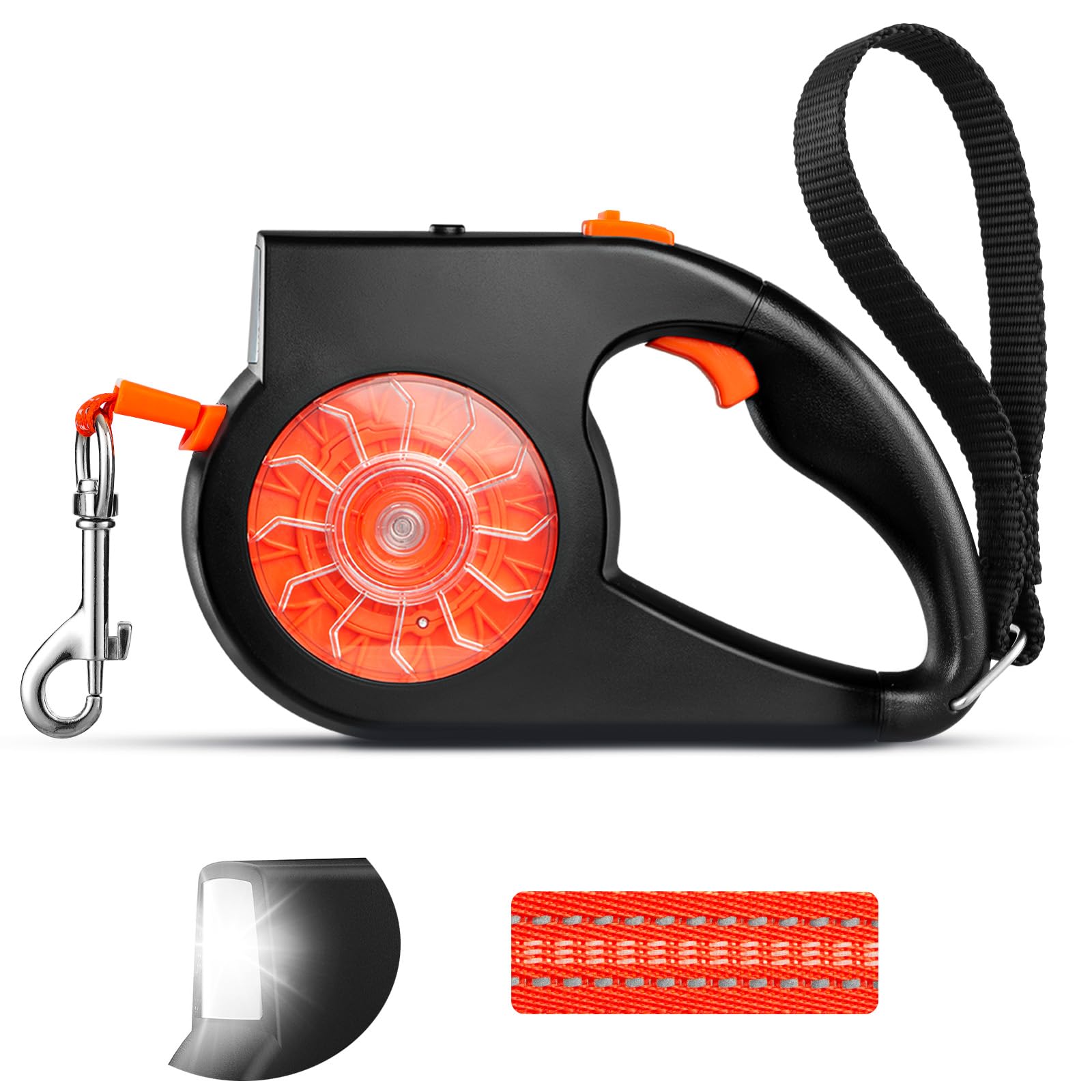 Photo 1 of WROSWT Retractable Dog Leash,16ft Dog Walking Leash with LED Light, Reflective Strong Nylon Tape,Auto Lock Control,360° Tangle Free,for Small Medium Large Dogs Up to 70lbs,Black