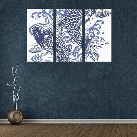 Plsdx 3 Paneles Modern Art Wall Decor Auspicious Koi Outdoor Wall Art