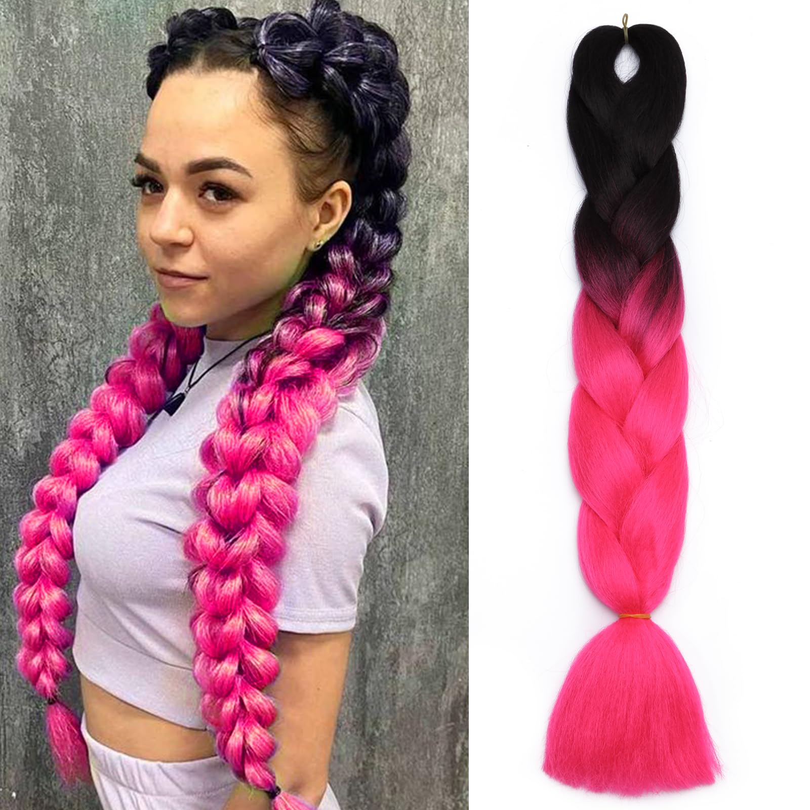 24" Braiding Hair - Black Ombre Peach Jambo Braids Crochet Hair Extension Synthetic Hairpiece for Braiding