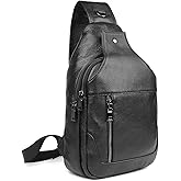 Polare Cowhide Leather Waterproof Casual Daypack Sling Shoulder Chest Crossbody Bag For Men