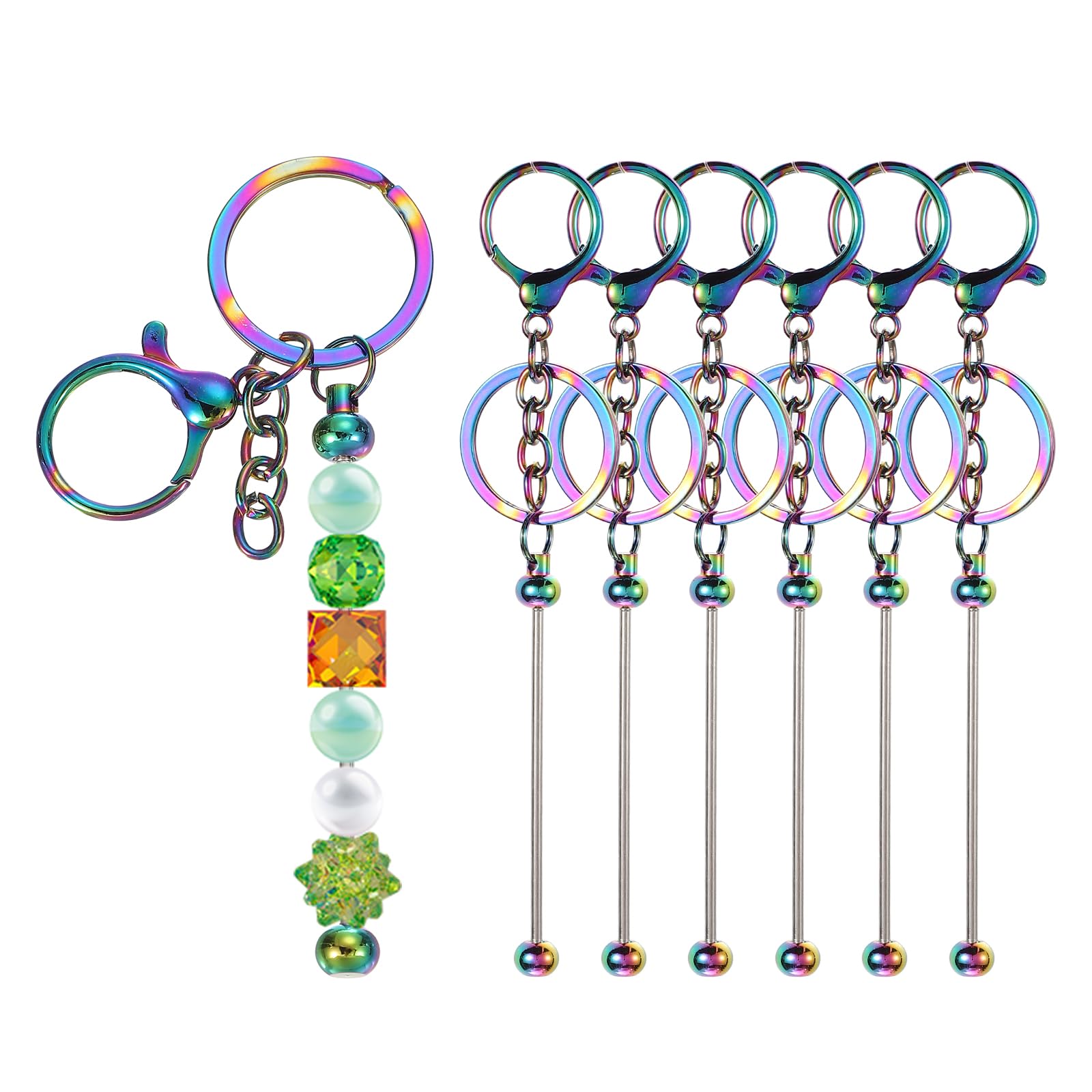 PATIKIL 6 Pcs Beadable Keychains Bars, Metal Beaded Keychain Blanks Bulk Making Supplies Kit with Lobster Hook for Pendant DIY Art Crafts, Gradient Plating