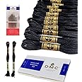 DMC Black Embroidery Floss,Cotton Black Thread,12/Pack Bundle with1Skein of Each DMC Black Brown/DMC Black Avocado with Cross Stitch Needles size3/9