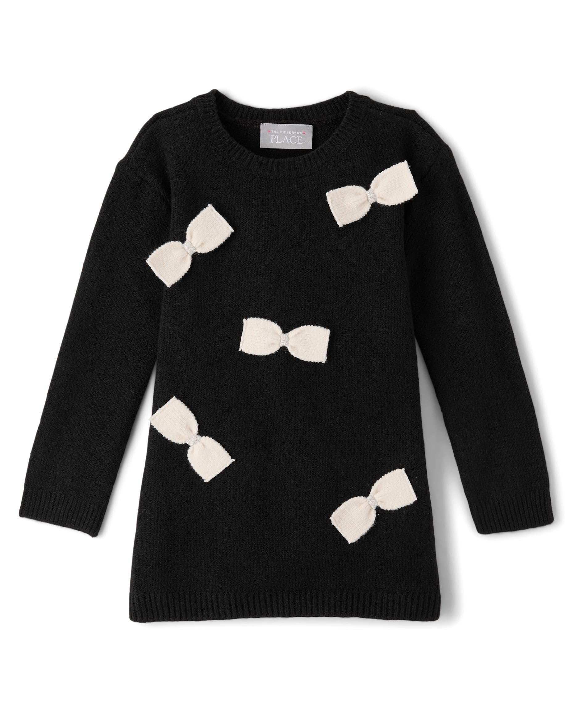 The Children's Place,Baby-Girls,and Toddler Long Sleeve Sweater Dress,Black Bows,2 Years Image