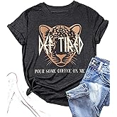 Vintage Leopard Tiger Graphic Tees Women Funny Letter Print Mama Tshirt Casual Mom Life Tops Def Tired Coffee Shirt