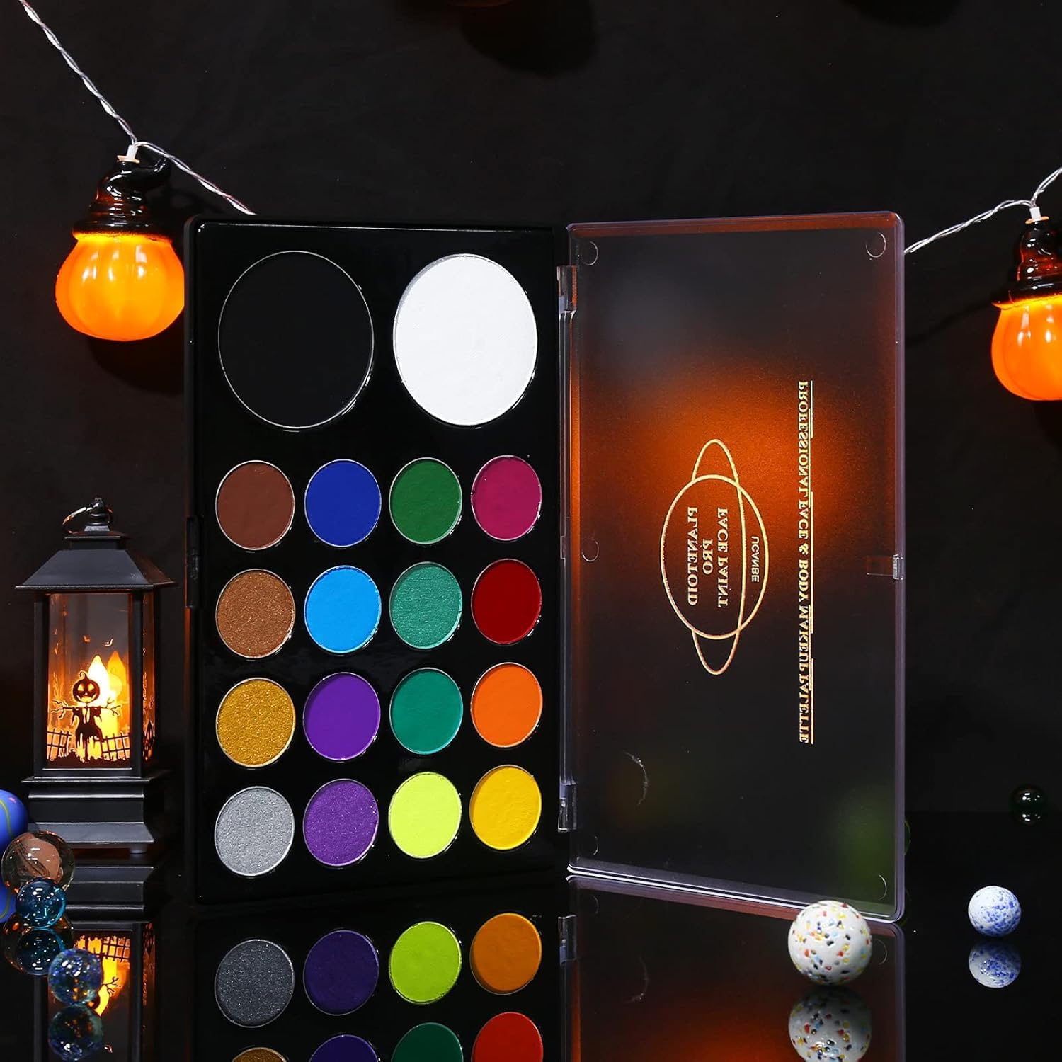 UCANBE UCANBE Face & Body Paint, Water Activated SFX Makeup Palette - Extra Large White & Black Pan, Professional 18 Color Safe Non Toxic Art Painting Kit for Halloween, Cosplay, Parties, Theater & Stage