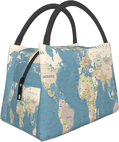 Amazon 世界地図中央の復古 おしゃれ大容量 保冷ランチバッグ おしゃれランチパック人気 弁当バッグ 通勤 通学 ピクニック ショッピング 保温 保冷断熱 食品収納 ポータブル 保温バッグ ランチバッグ ランチ巾着 ランチベルト オンライン通販