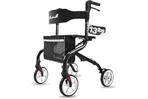 PLANET WALK Super Lightweight Rollator Walker for Traveling, Foldable Rolling Walker with Seat and 8" Rubber Wheels for All T