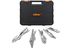 5-Piece Locking Pliers Tool Set with Case, 5", 7" & 10" Curved Jaw Vise Grip Pliers and 7" & 9" Long Nose Locking Clamp Plier