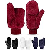 SATINIOR Faux Fur Mittens Fingerless Gloves Convertible Gloves Fluffy Winter Warm Soft Half Finger Fuzzy for Women