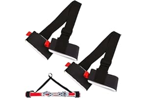 2Pack Adjustable Ski and Pole Carrier Strap, Shoulder Ski Carrier Straps Sling with Cushioned Holder, Portable Snowboard Carr