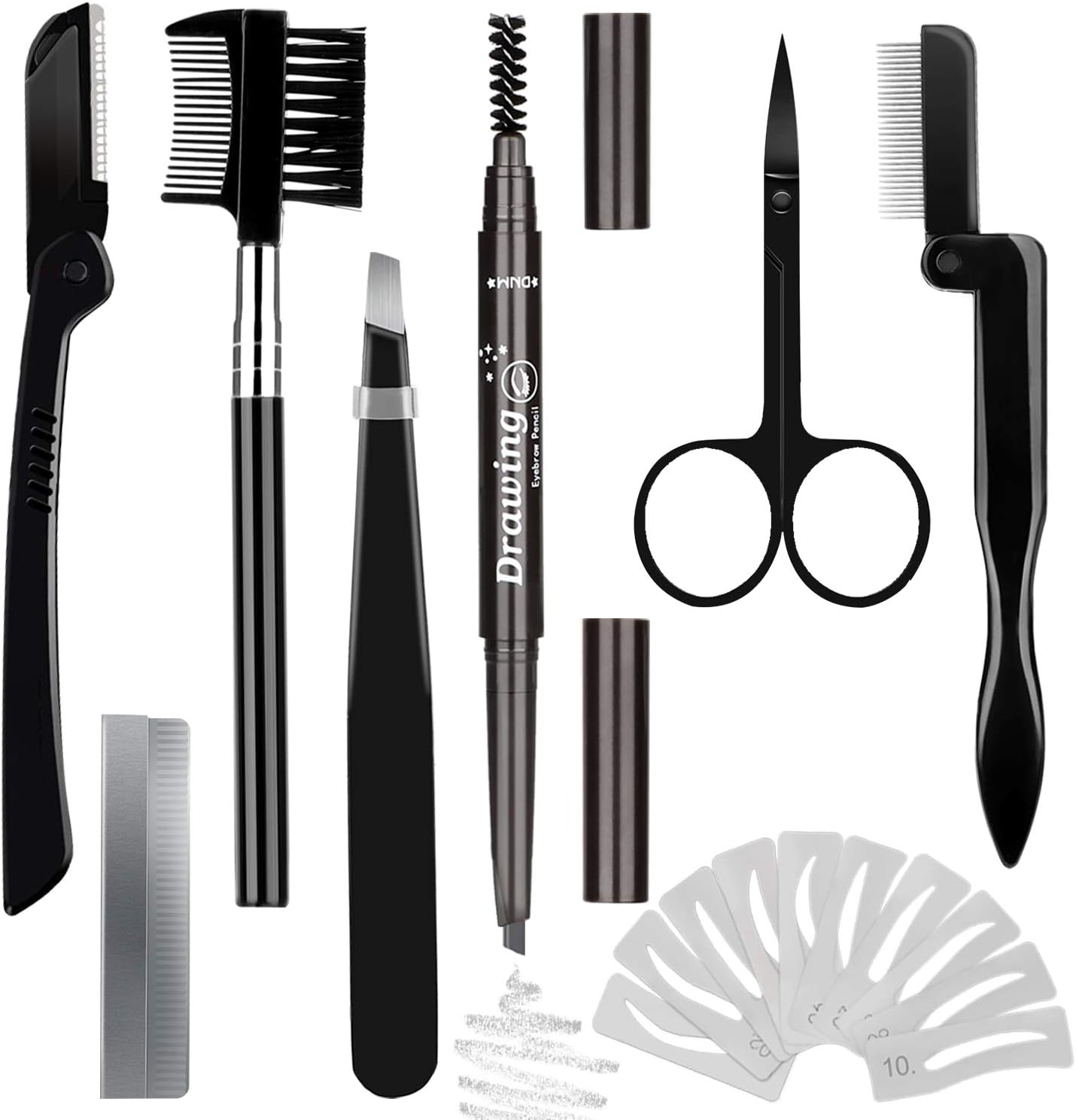 Eyebrow Razor Eyebrow Kit 17PCS with Eyebrow Pencil, Scissor, Eyebrow Brush, Eyebrow Stencil, Tweezers and Eyelash Comb for Women and Men, Maiden and Teenage Girls Grooming Kit: Home Improvement