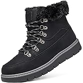 XRH Women’s Winter Warm Boots Black Snow Combat Boots With Zipper,Comfortable Fur Lined Women Ankle Boots Non Slip Hiking Boots For Women
