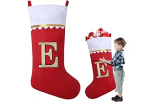 ASISCA 38 Inches Felt Applique Christmas Stockings, Giant Personalized Monogrammed Xmas Stockings, Jumbo Red Felt with Gold Trim Xmas Stocking for Xmas Tree Fireplace Hanging Decor Holiday Party Decorations