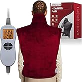 Ambershine 26"x35" XXXL King Size Neck& Shoulder& Back Heating Pad with 12 Temperature Settings& 4 Auto-Off Countdown Timers, Pain Relief for Back/Neck/Shoulder, Christmas Gift for mom dad (Red)