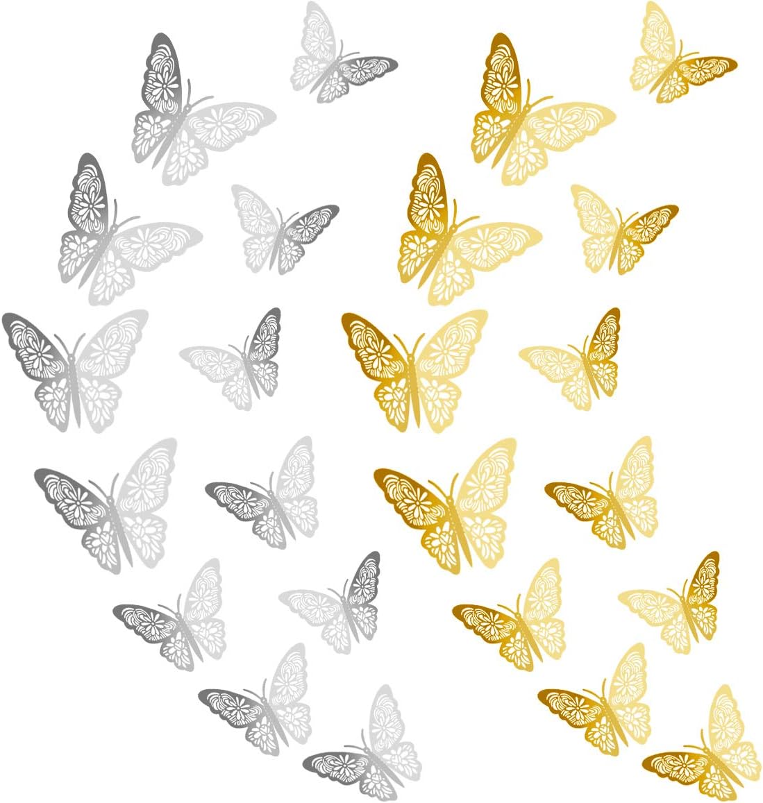 3D Butterfly Wall Stickers Butterfly Decoration Crafts Butterflies for Kids Room/Living Room Decoration 24pcs（12*Gold+12Silver）