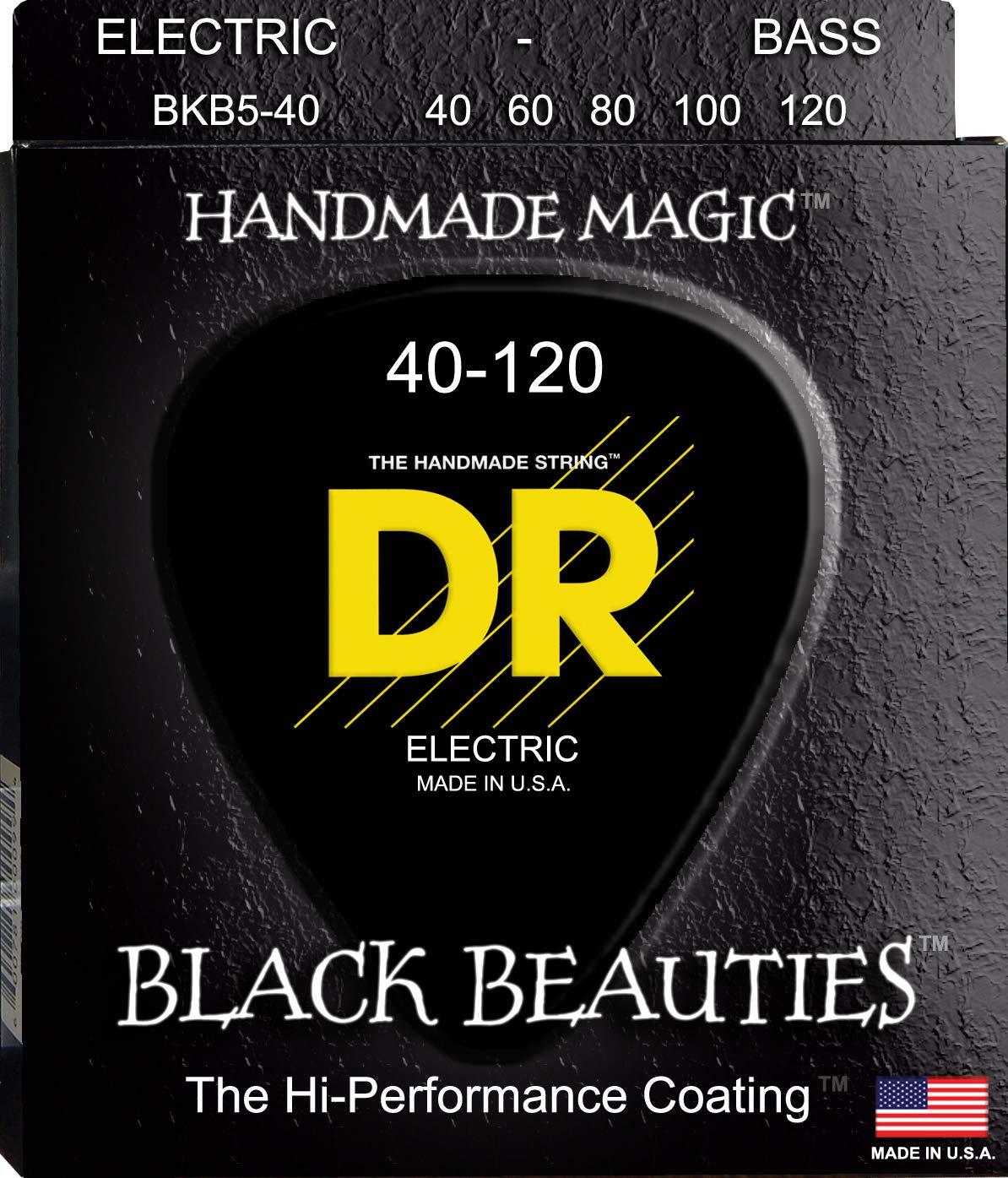 DR StringsBLACK BEAUTIES™ - BLACK Coloured Bass Strings: 5-String Light 40-120