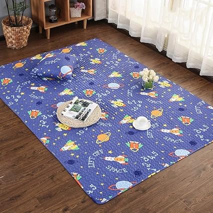 Amazon ライトブルー プレイマット 洗える おしゃれ すべり止め 赤ちゃんに優しい 綿 100 北欧 夏用 洗える 花柄 キルティング イブル コットン カフェ風 1 5畳ラグ ラグマット ホットカーペット 床暖房対応 90 1cm ベビープレイマット ラグマット ベビージム