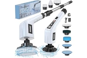 SOUSKY Electric Spin Scrubber Cordless, Cleaning Brush Power Shower with Real-time Power Display Screen, 8 Brush Heads 3 Speeds 140Mins Work Time Adjustable Extension Arm for Bathroom Tub Kitchen Floor Car