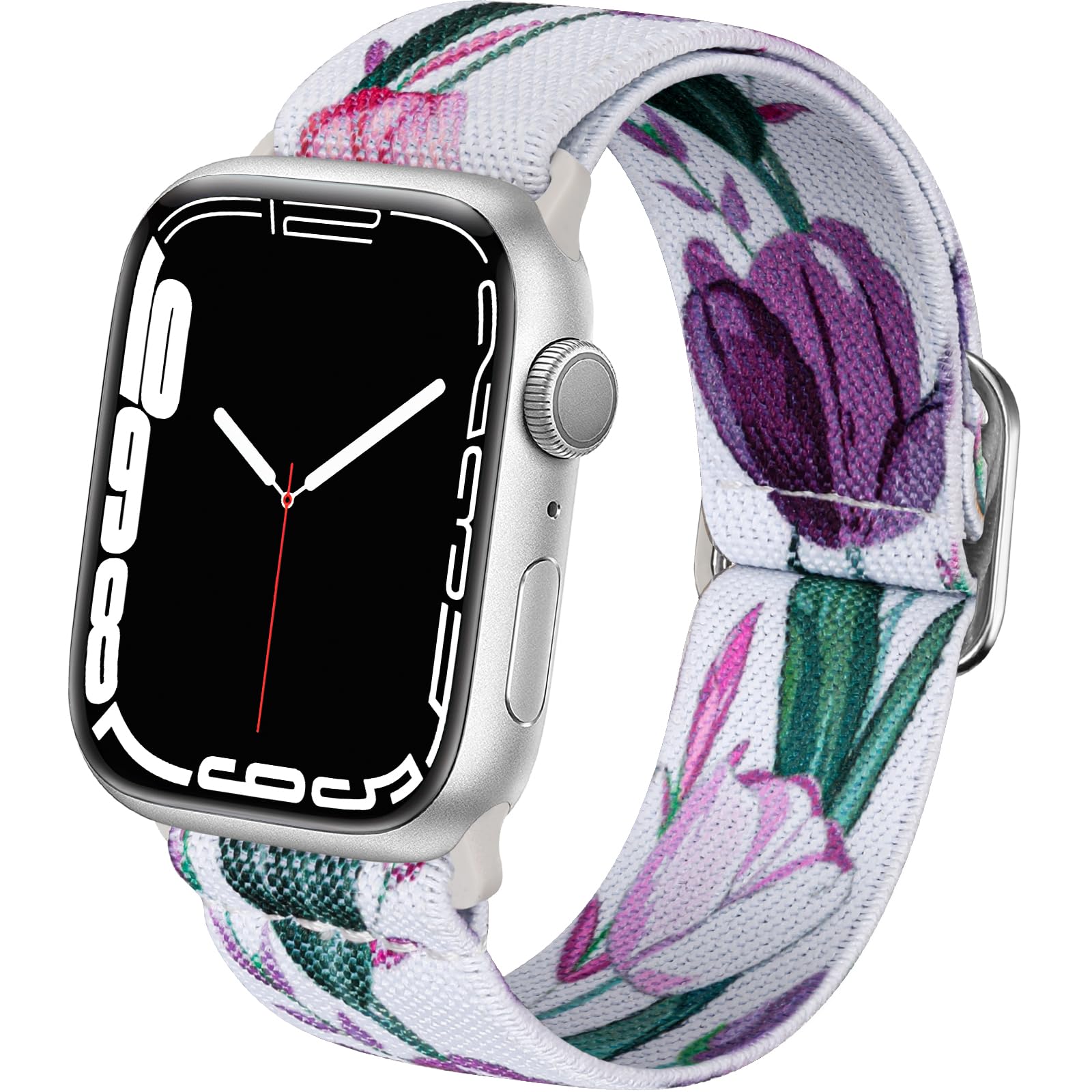 Omnillert Stretchy Band Compatible with Apple Watch for Women 41mm 40mm 38mm 42mm 44mm 46mm 45mm, Elastic Sport Band Stretch Replacement for iWatch Series 10 9 8 7 6 5 4 3 SE Bands, Purple Tulip