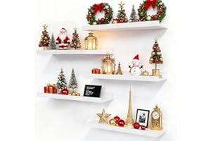 RICHER HOUSE 5 Set White Floating Shelves, Wall Mounted Shelves for Wall Decor, Modern Picture Ledge Shelf with Lip for Storage Nursery, Bedroom, Living Room, Bathroom - White