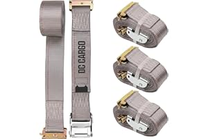 DC Cargo E-Track Cam Buckle Straps Cargo Tie-Downs, (Pack of 4) 2 x 16 Heavy Duty Grey Polyester Tie-Down Cam Buckle Straps, 