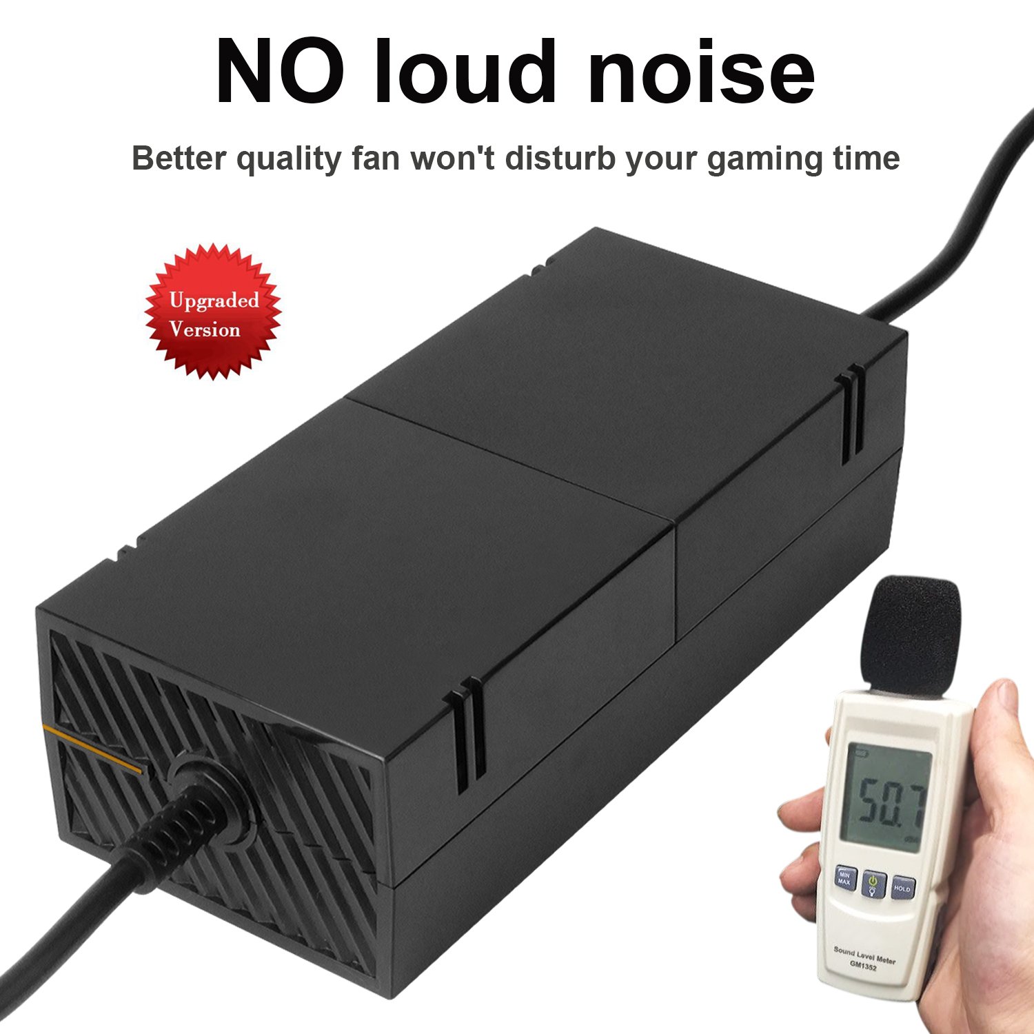 Xbox One Power Supply Brick,[NEWEST QUIETEST VERSION] AC Adapter Power Cable Charger Cord Replacement Kit for Xbox One Auto Voltage 100-240V, Black