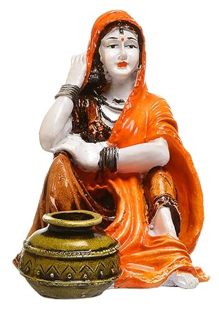 Karigaari Rajasthani Lady with Water Matka Showpiece Polyresine Showpiece (15.24 cm x 15.24 cm x 15.24 cm)