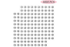STARLIBOO 3000 PCS Number Stickers Labels, 0.4'' Silver Consecutive Number Stickers 1-200, Vinyl Numbered Sticker, Self-Adhesive and Residue-Free, Use for Indoor and Outdoor