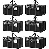 6 Pack Extra Heavy Duty Large Moving Bags with Strong Zipper & Comfortable Handles, Sturdy & Durable Clothes Storage Bags Totes Bins, Packing Moving Boxes for College Supplies, Black